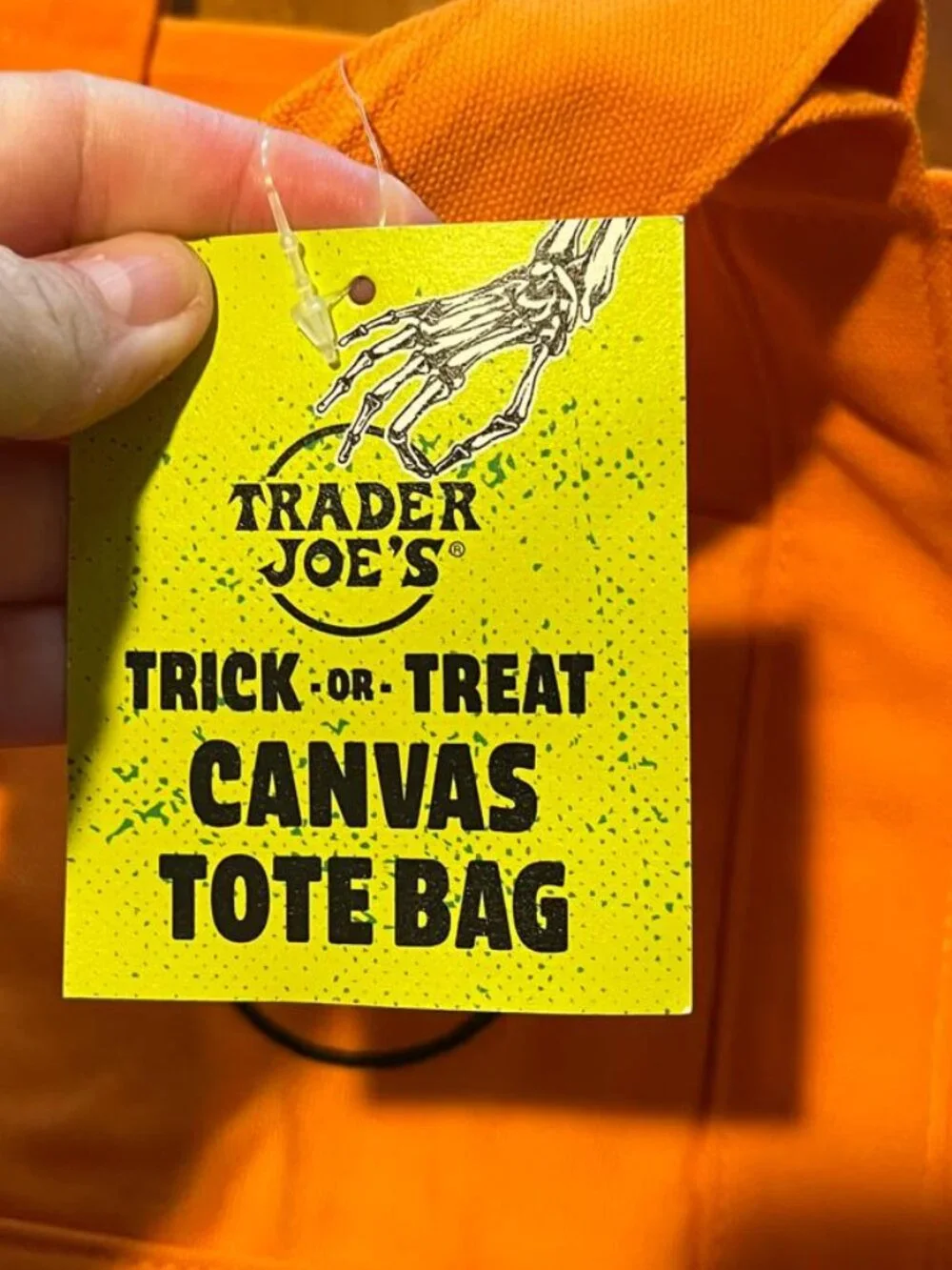 Trader Joes Trick or Treat Mini Canvas Tote Bag Orange with Black Embroidery NWT